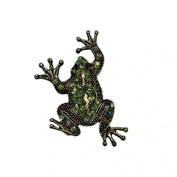 Goldtone and Rhinestone Frog Brooch - Picture 1 of 2
